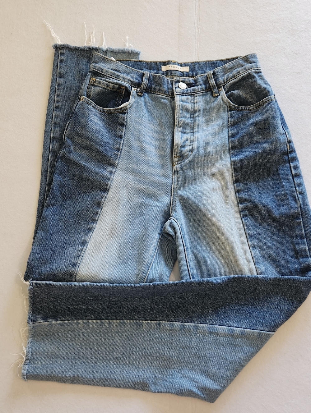 PacSun Women's Two-Tone Blue Patchwork Straight-Leg Jeans Size 26